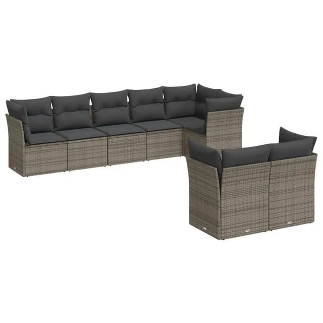 vidaXL 8-tlg Garten-Sofagarnitur mit Kissen Grau Poly Rattan Modell 48
