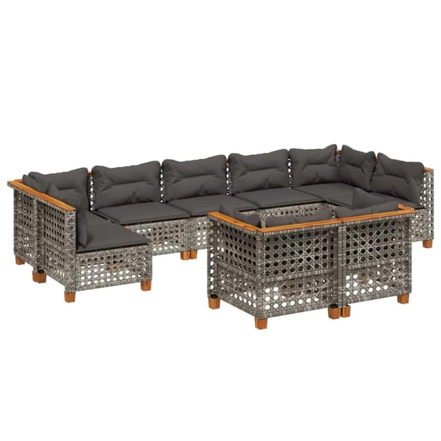 vidaXL 9-tlg Garten-Sofagarnitur mit Kissen Grau Poly Rattan Modell 139