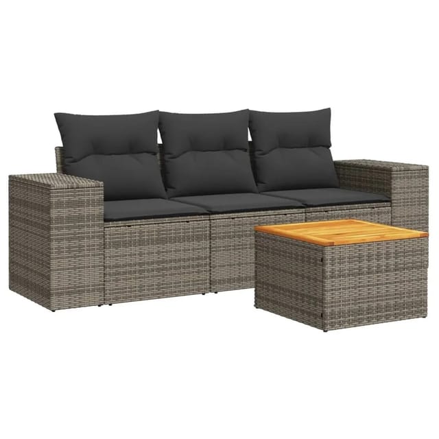 vidaXL 4-tlg Garten-Sofagarnitur mit Kissen Grau Poly Rattan Modell 8