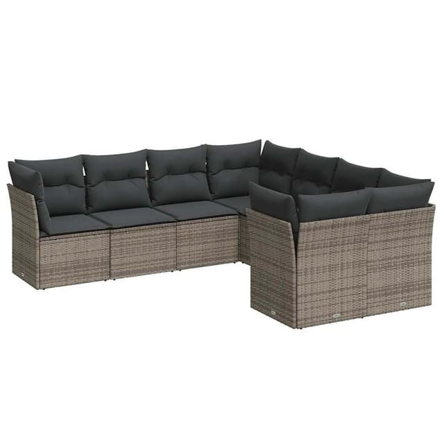 vidaXL 8-tlg Garten-Sofagarnitur mit Kissen Grau Poly Rattan Modell 57