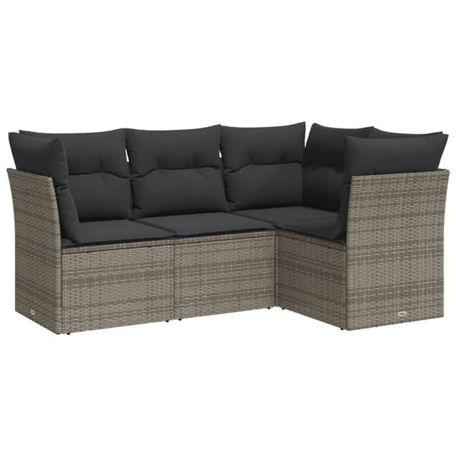 vidaXL 4-tlg Garten-Sofagarnitur mit Kissen Grau Poly Rattan Modell 23