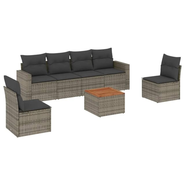 vidaXL 7-tlg Garten-Sofagarnitur mit Kissen Grau Poly Rattan Modell 41