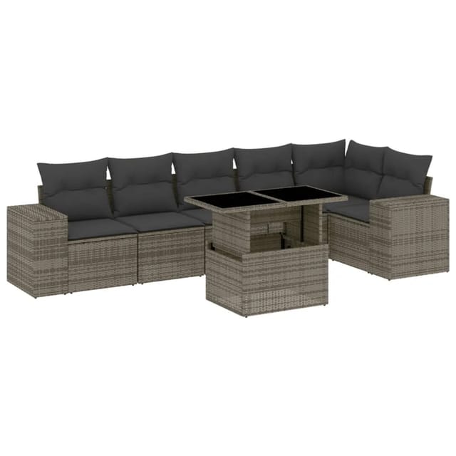 vidaXL 7-tlg Garten-Sofagarnitur mit Kissen Grau Poly Rattan Modell 174