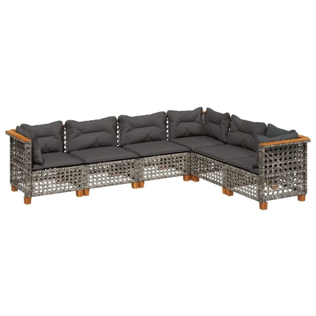vidaXL 6-tlg Garten-Sofagarnitur mit Kissen Grau Poly Rattan Modell 189
