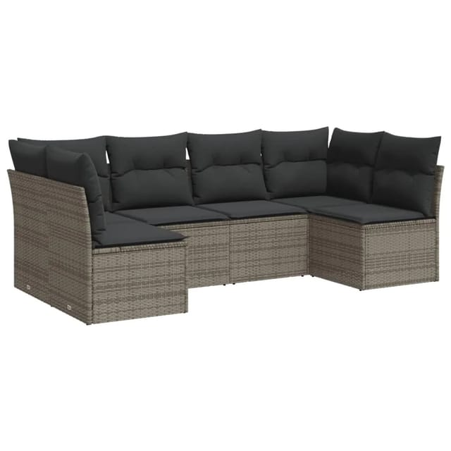 vidaXL 6-tlg Garten-Sofagarnitur mit Kissen Grau Poly Rattan Modell 39