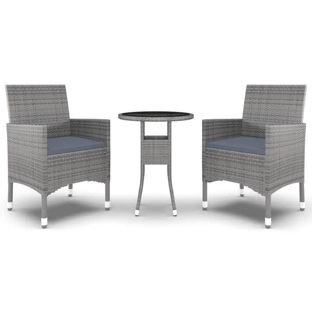 vidaXL 3-tlg Garten-Essgruppe Poly Rattan Grau Modell 5