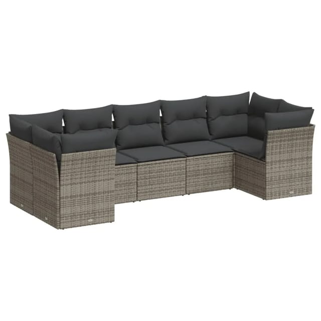 vidaXL 7-tlg Garten-Sofagarnitur mit Kissen Grau Poly Rattan Modell 45
