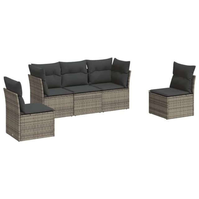 vidaXL 5-tlg Garten-Sofagarnitur mit Kissen Grau Poly Rattan Modell 36