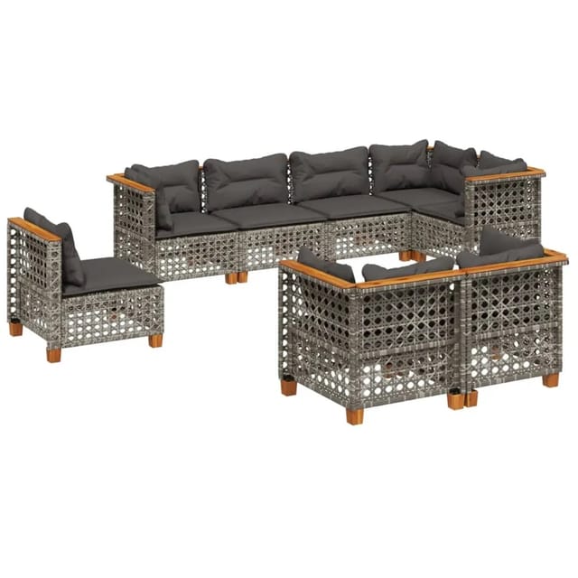 vidaXL 8-tlg Garten-Sofagarnitur mit Kissen Grau Poly Rattan Modell 165