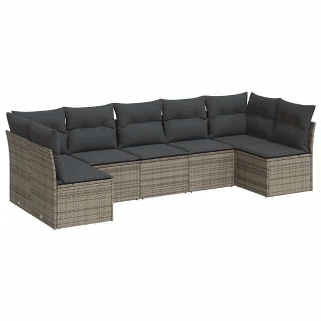 vidaXL 7-tlg Garten-Sofagarnitur mit Kissen Grau Poly Rattan Modell 56