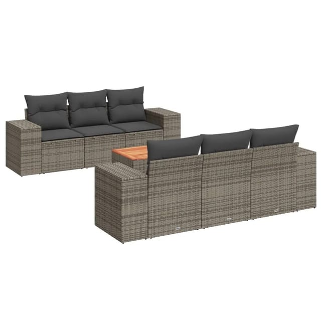 vidaXL 7-tlg Garten-Sofagarnitur mit Kissen Grau Poly Rattan Modell 17