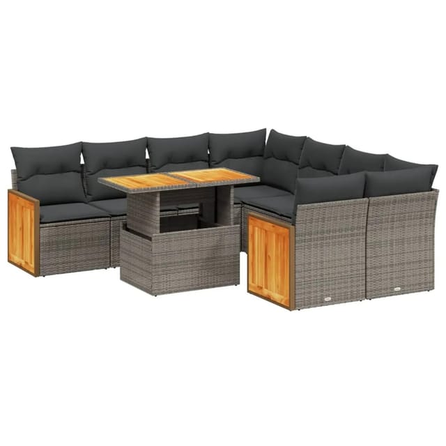 vidaXL 9-tlg Garten-Sofagarnitur mit Kissen Grau Poly Rattan Modell 134