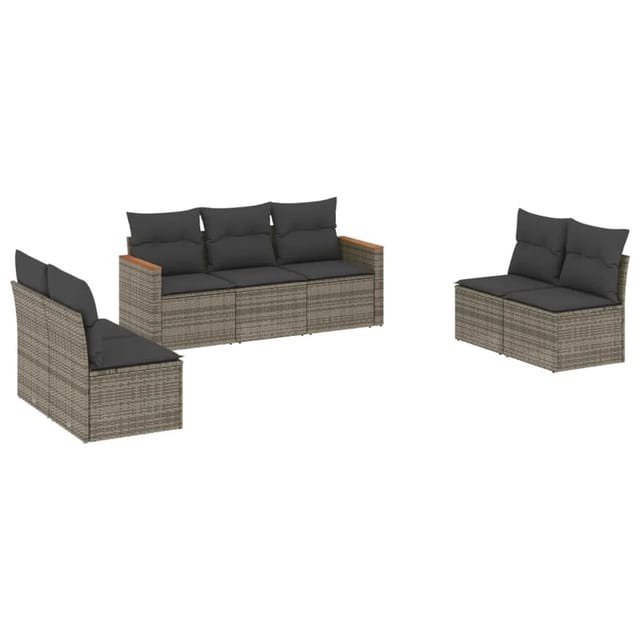 vidaXL 7-tlg Garten-Sofagarnitur mit Kissen Grau Poly Rattan Modell 150