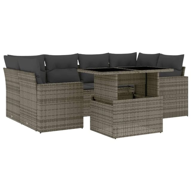 vidaXL 7-tlg Garten-Sofagarnitur mit Kissen Grau Poly Rattan Modell 170