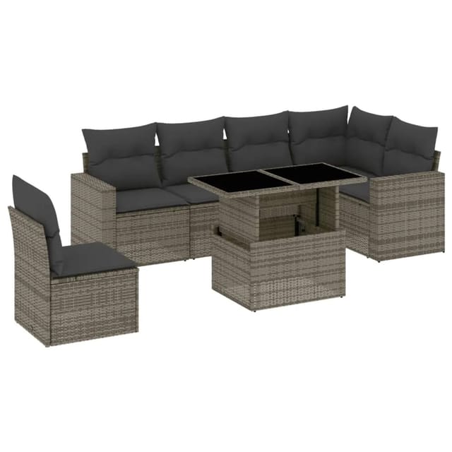 vidaXL 7-tlg Garten-Sofagarnitur mit Kissen Grau Poly Rattan Modell 171