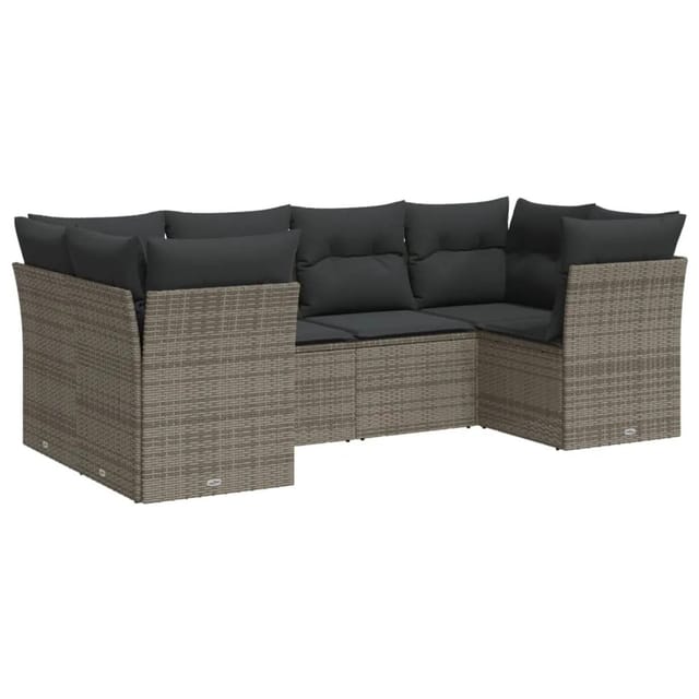 vidaXL 6-tlg Garten-Sofagarnitur mit Kissen Grau Poly Rattan Modell 51