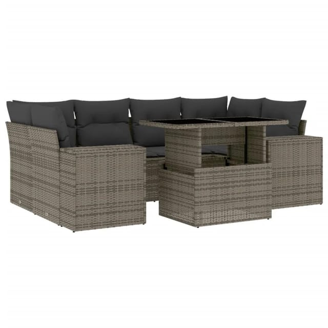 vidaXL 7-tlg Garten-Sofagarnitur mit Kissen Grau Poly Rattan Modell 185