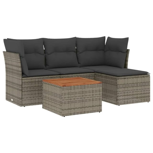 vidaXL 5-tlg Garten-Sofagarnitur mit Kissen Grau Poly Rattan Modell 24