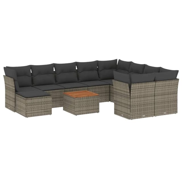 vidaXL 11-tlg Garten-Sofagarnitur mit Kissen Grau Poly Rattan Modell 79