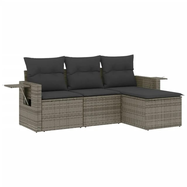 vidaXL 4-tlg Garten-Sofagarnitur mit Kissen Grau Poly Rattan Modell 37