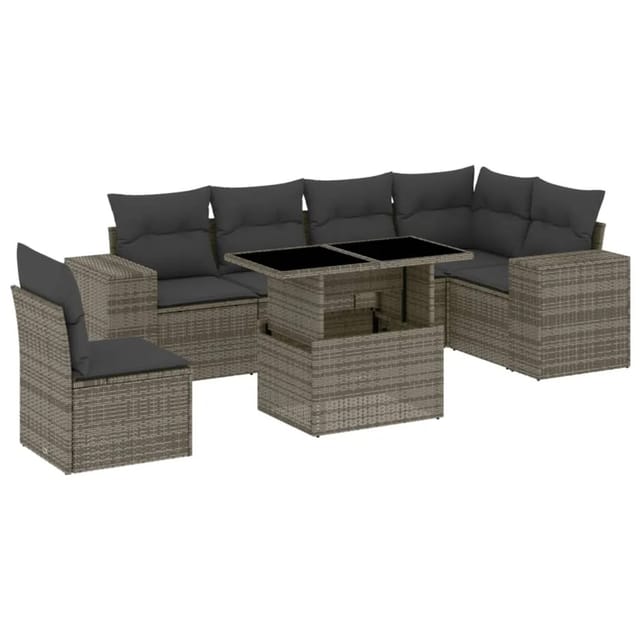 vidaXL 7-tlg Garten-Sofagarnitur mit Kissen Grau Poly Rattan Modell 186