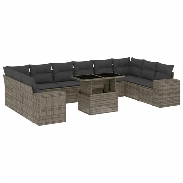 vidaXL 11-tlg Garten-Sofagarnitur mit Kissen Grau Poly Rattan Modell 87