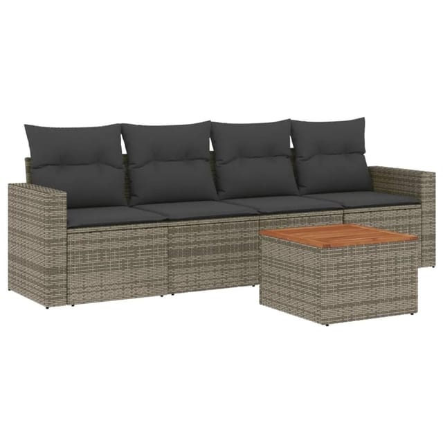 vidaXL 5-tlg Garten-Sofagarnitur mit Kissen Grau Poly Rattan Modell 21