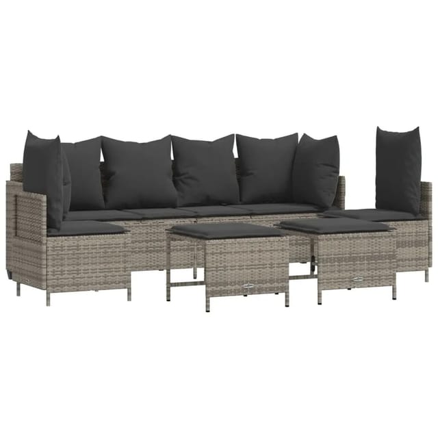 vidaXL 5-tlg Garten-Sofagarnitur mit Kissen Grau Poly Rattan Modell 106