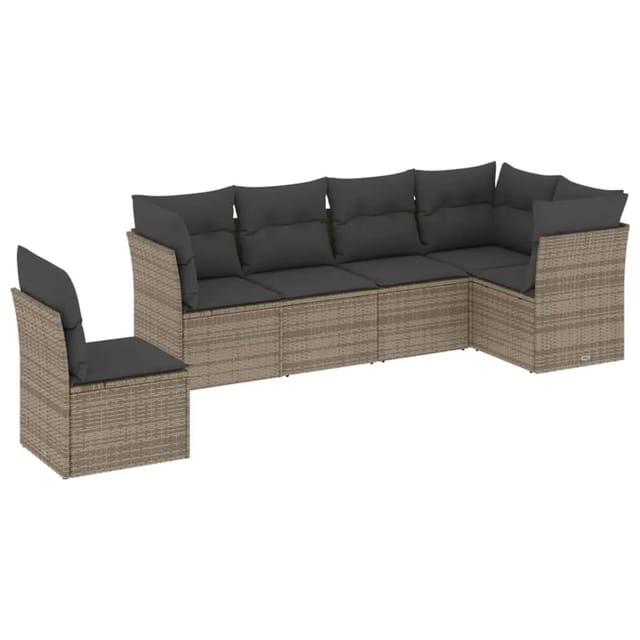 vidaXL 6-tlg Garten-Sofagarnitur mit Kissen Grau Poly Rattan Modell 57