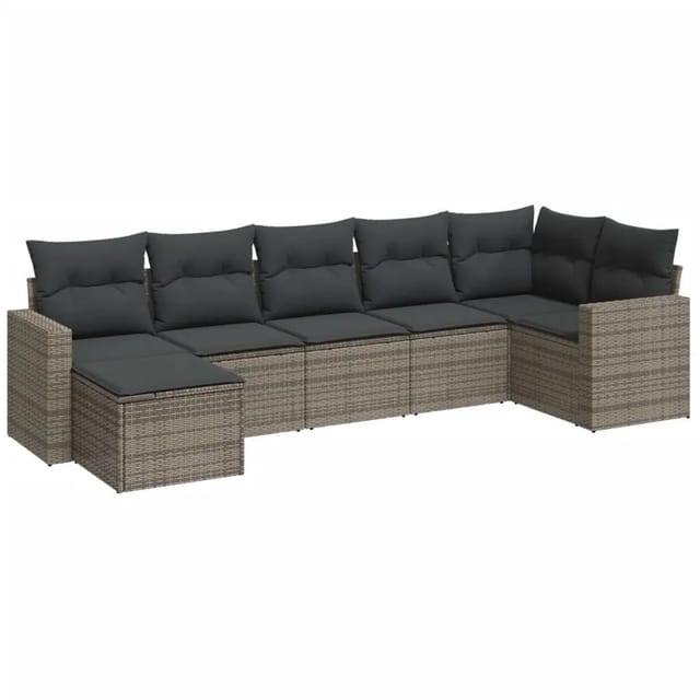 vidaXL 7-tlg Garten-Sofagarnitur mit Kissen Grau Poly Rattan Modell 4