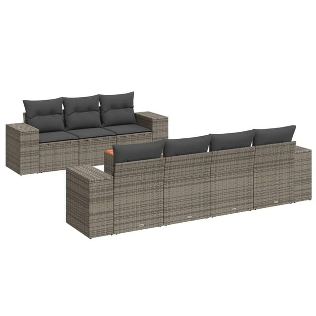 vidaXL 8-tlg Garten-Sofagarnitur mit Kissen Grau Poly Rattan Modell 14