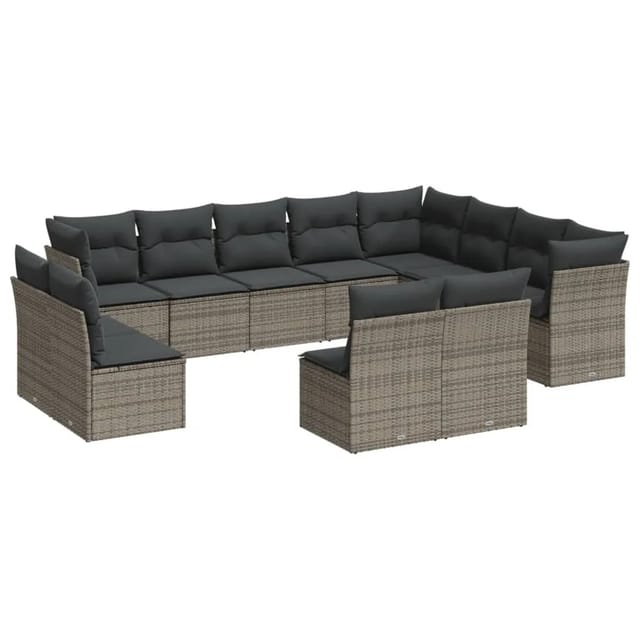 vidaXL 12-tlg Garten-Sofagarnitur mit Kissen Grau Poly Rattan Modell 27