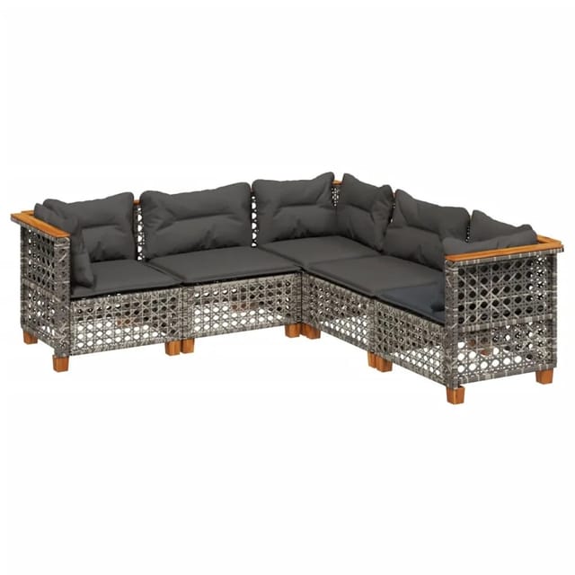 vidaXL 5-tlg Garten-Sofagarnitur mit Kissen Grau Poly Rattan Modell 94