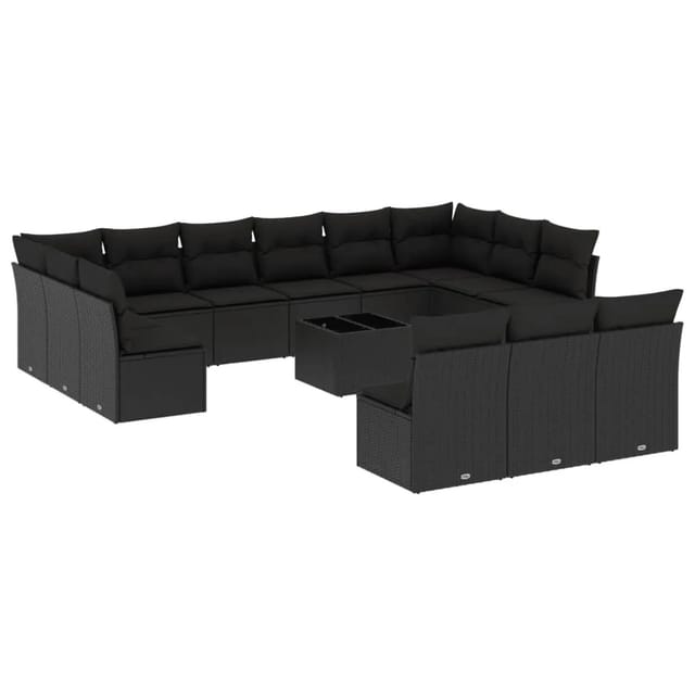 vidaXL 14-tlg Garten-Sofagarnitur mit Kissen Schwarz Poly Rattan Modell 4