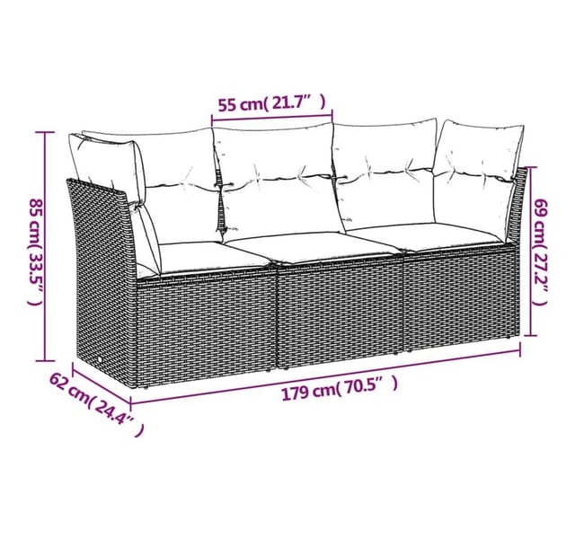 vidaXL 3-tlg Garten-Sofagarnitur mit Kissen Grau Poly Rattan Modell 6