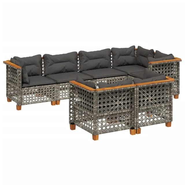 vidaXL 7-tlg Garten-Sofagarnitur mit Kissen Grau Poly Rattan Modell 191