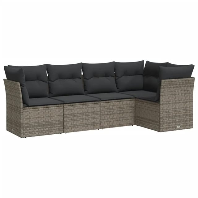 vidaXL 5-tlg Garten-Sofagarnitur mit Kissen Grau Poly Rattan Modell 33