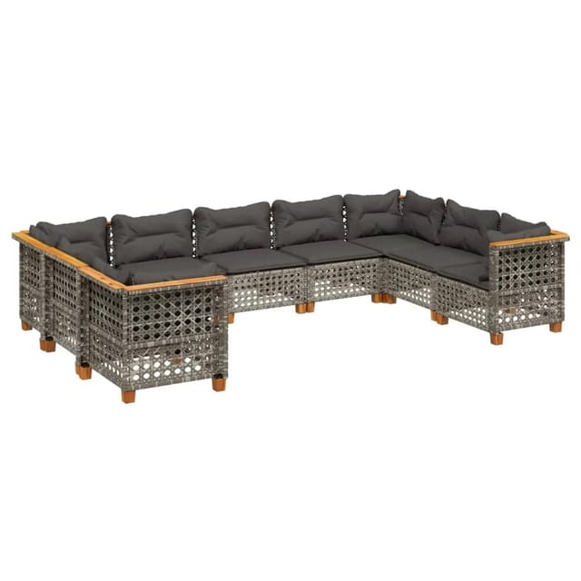 vidaXL 9-tlg Garten-Sofagarnitur mit Kissen Grau Poly Rattan Modell 136