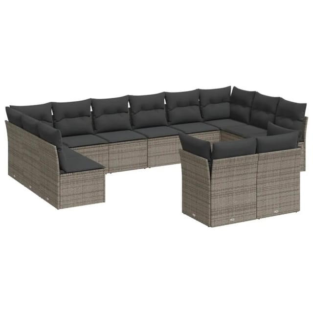 vidaXL 12-tlg Garten-Sofagarnitur mit Kissen Grau Poly Rattan Modell 17