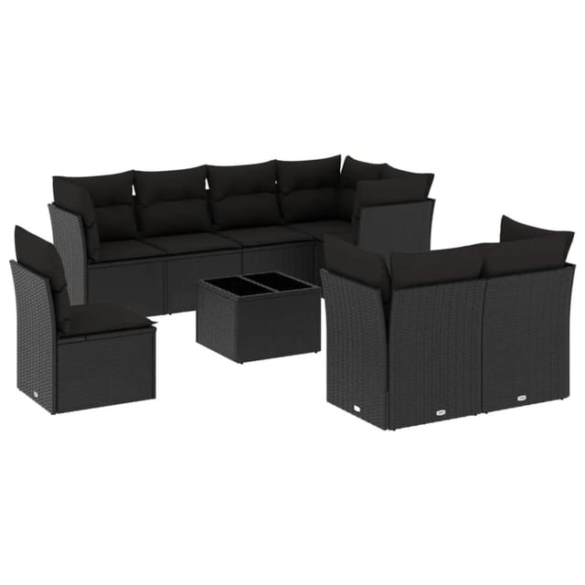 vidaXL 9-tlg Garten-Sofagarnitur mit Kissen Schwarz Poly Rattan Modell 15