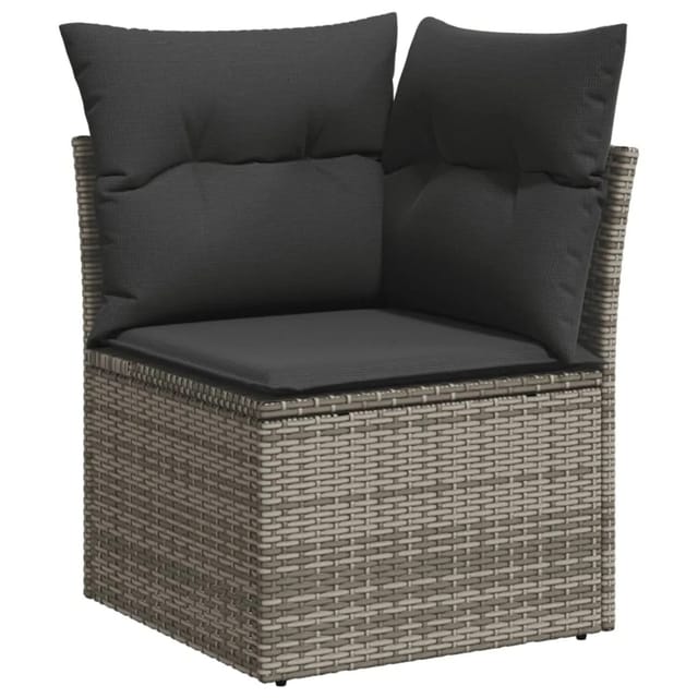 vidaXL 10-tlg Garten-Sofagarnitur mit Kissen Grau Poly Rattan Modell 60