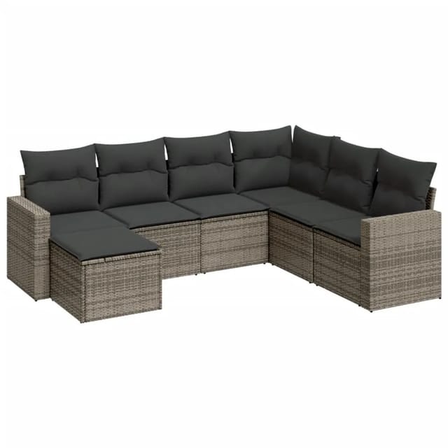 vidaXL 7-tlg Garten-Sofagarnitur mit Kissen Grau Poly Rattan Modell 27