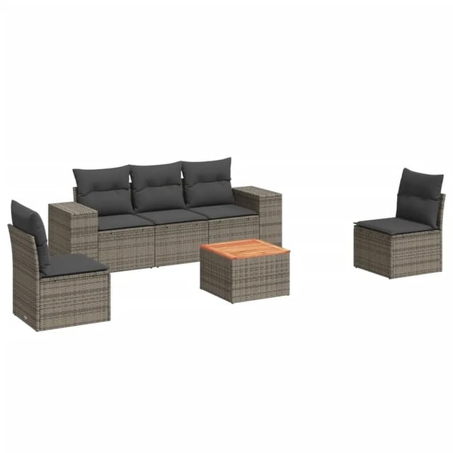 vidaXL 6-tlg Garten-Sofagarnitur mit Kissen Grau Poly Rattan Modell 125
