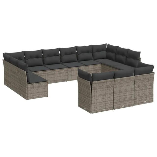 vidaXL 13-tlg Garten-Sofagarnitur mit Kissen Grau Poly Rattan Modell 36