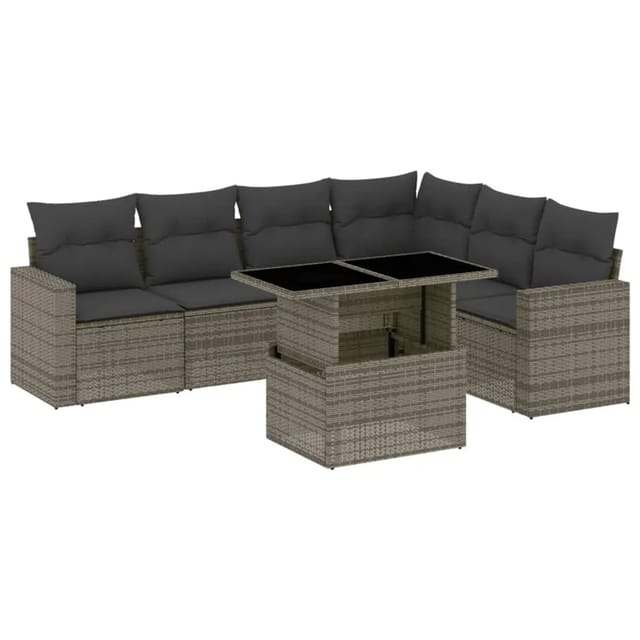 vidaXL 7-tlg Garten-Sofagarnitur mit Kissen Grau Poly Rattan Modell 187