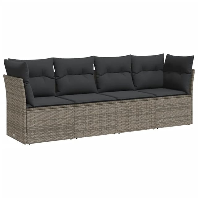 vidaXL 4-tlg Garten-Sofagarnitur mit Kissen Grau Poly Rattan Modell 18