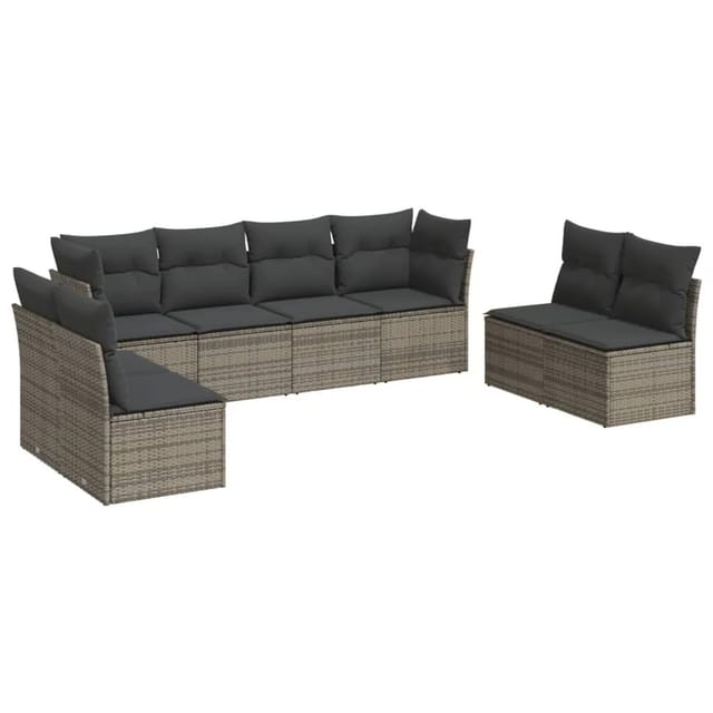 vidaXL 8-tlg Garten-Sofagarnitur mit Kissen Grau Poly Rattan Modell 37
