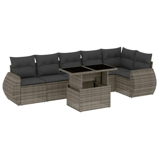 vidaXL 7-tlg Garten-Sofagarnitur mit Kissen Grau Poly Rattan Modell 172