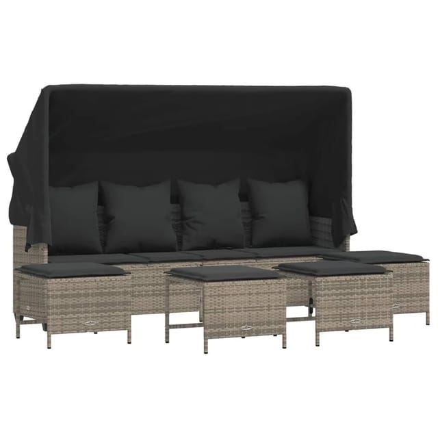 vidaXL 5-tlg Garten-Sofagarnitur mit Kissen Grau Poly Rattan Modell 101