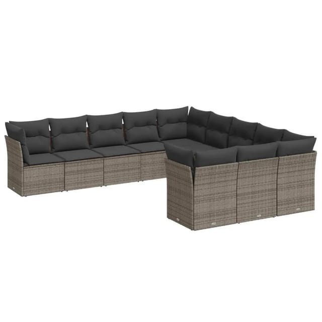 vidaXL 11-tlg Garten-Sofagarnitur mit Kissen Grau Poly Rattan Modell 32